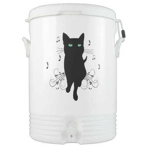 Black Cat Surrounded by Whispering Notes of Music Beverage Cooler