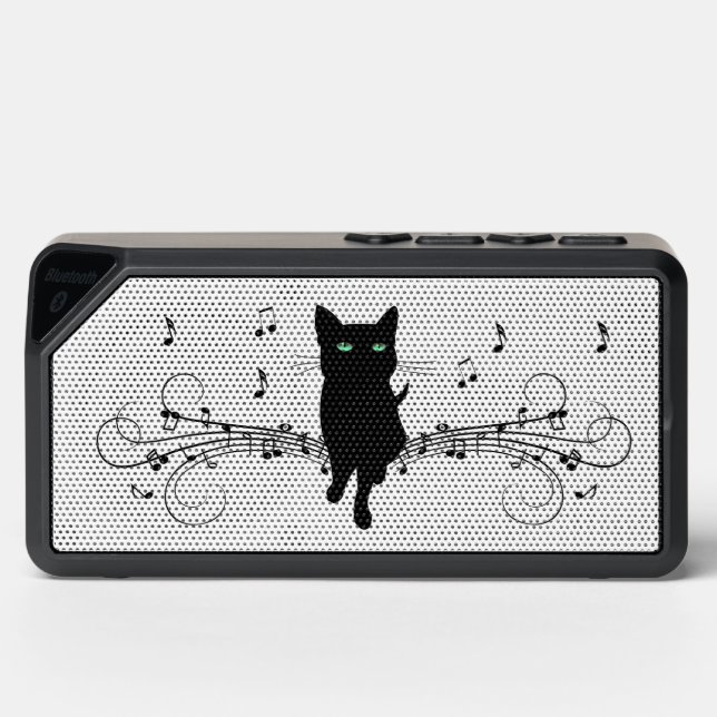 Black Cat Surrounded by Whispering Notes of Music Bluetooth Speaker (Front)