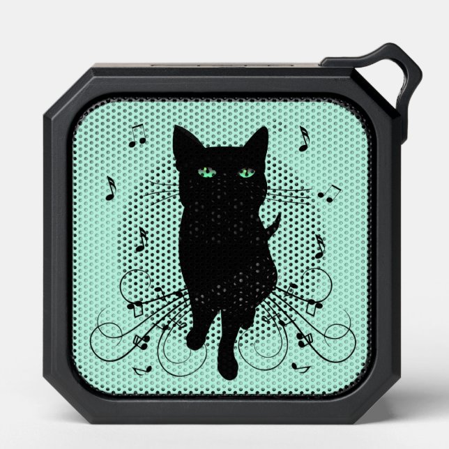 Black Cat Surrounded by Whispering Notes of Music Bluetooth Speaker (Front)
