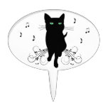 Black Cat Surrounded by Whispering Notes of Music Cake Topper