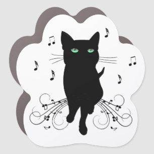 Black Cat Surrounded by Whispering Notes of Music Car Magnet