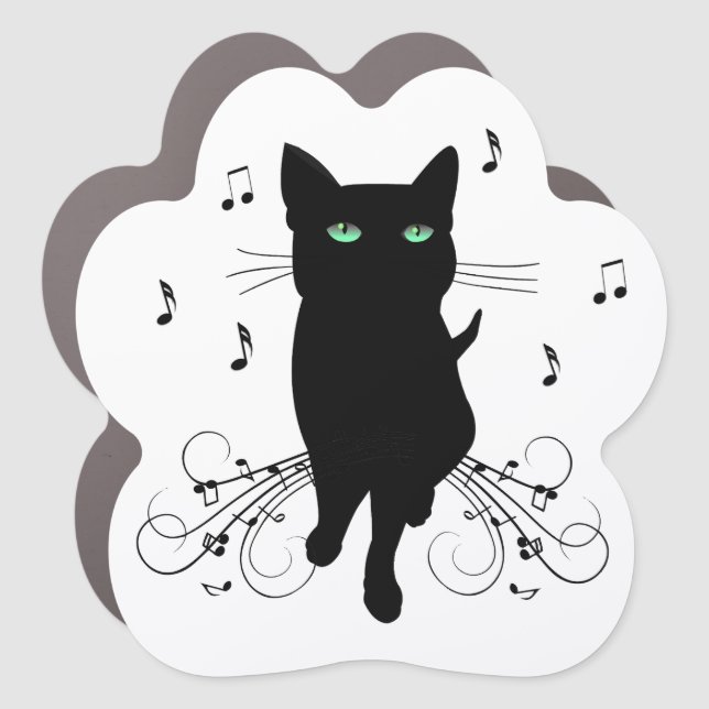 Black Cat Surrounded by Whispering Notes of Music Car Magnet (Front)