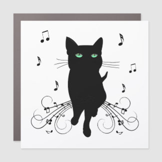 Black Cat Surrounded by Whispering Notes of Music Car Magnet