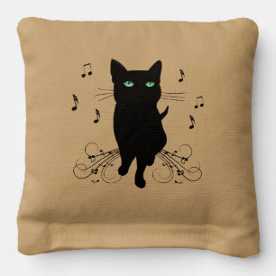 Black Cat Surrounded by Whispering Notes of Music Cornhole Bags