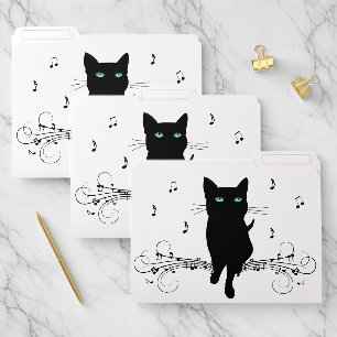 Black Cat Surrounded by Whispering Notes of Music File Folder