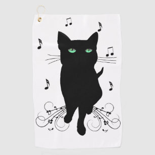 Black Cat Surrounded by Whispering Notes of Music Golf Towel
