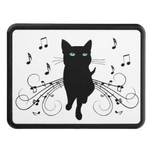 Black Cat Surrounded by Whispering Notes of Music Hitch Cover
