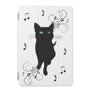 Black Cat Surrounded by Whispering Notes of Music iPad Mini Cover