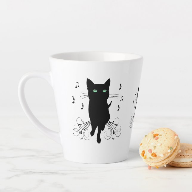 Black Cat Surrounded by Whispering Notes of Music Latte Mug (In Situ)