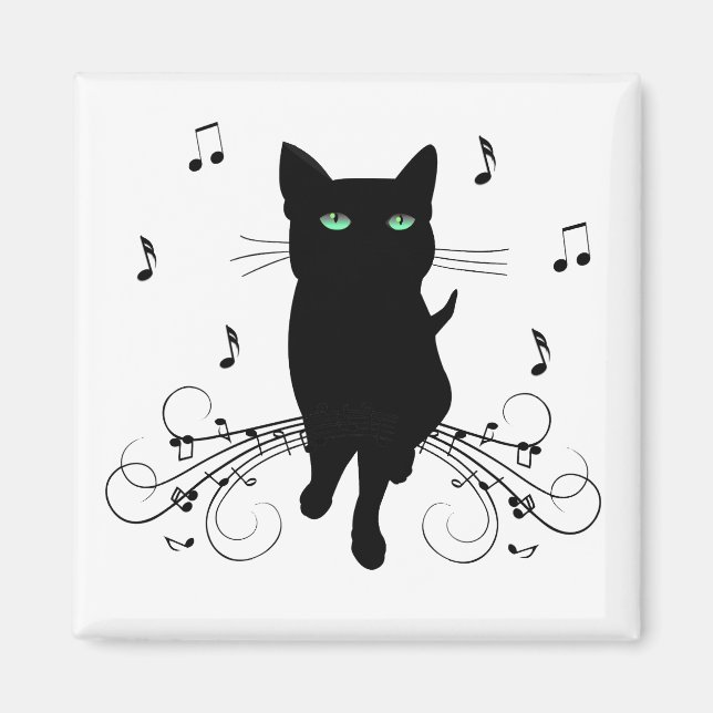 Black Cat Surrounded by Whispering Notes of Music Magnet (Front)