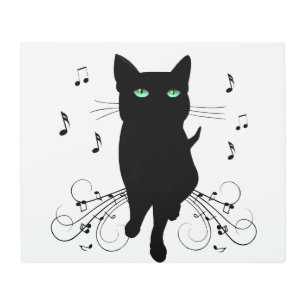 Black Cat Surrounded by Whispering Notes of Music Metal Print