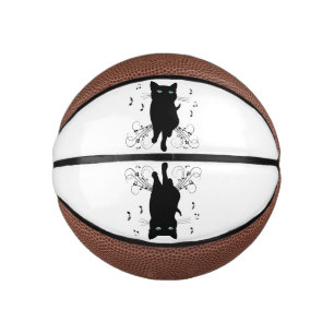 Black Cat Surrounded by Whispering Notes of Music Mini Basketball
