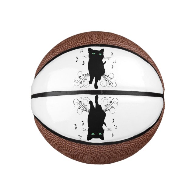 Black Cat Surrounded by Whispering Notes of Music Mini Basketball (Front)