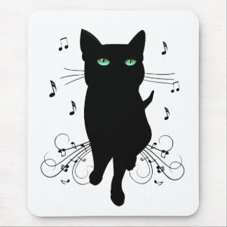 Black Cat Surrounded by Whispering Notes of Music Mouse Pad