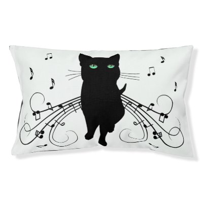 Black Cat Surrounded by Whispering Notes of Music Pet Bed