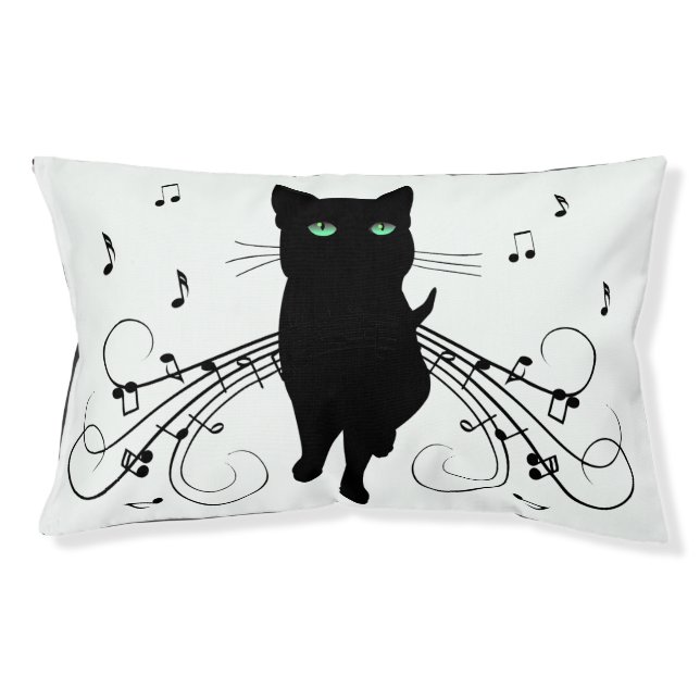 Black Cat Surrounded by Whispering Notes of Music Pet Bed (Front)