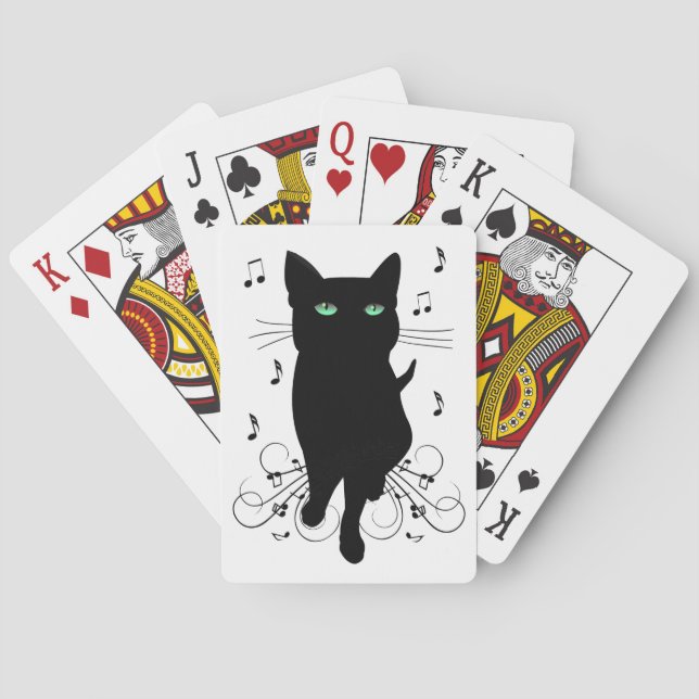 Black Cat Surrounded by Whispering Notes of Music Poker Cards (Back)