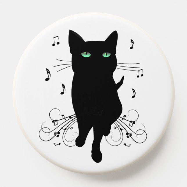 Black Cat Surrounded by Whispering Notes of Music PopSocket (Popsocket)