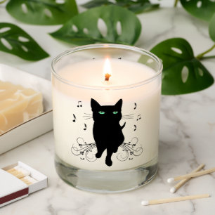Black Cat Surrounded by Whispering Notes of Music Scented Candle