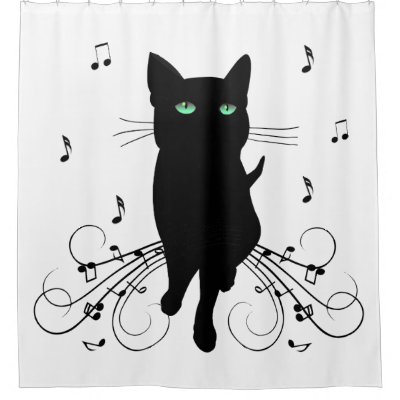 Black Cat Surrounded by Whispering Notes of Music