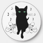 Black Cat Surrounded by Whispering Notes of Music Wireless Charger (Front)