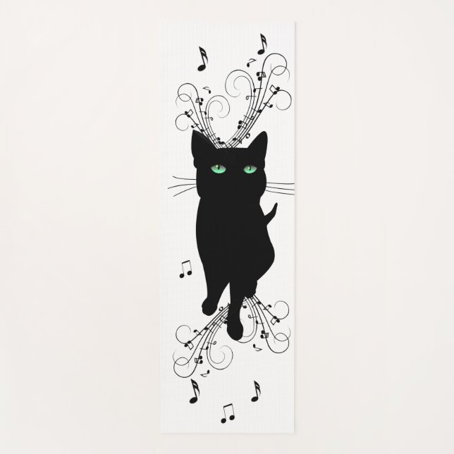 Black Cat Surrounded by Whispering Notes of Music Yoga Mat (Front)