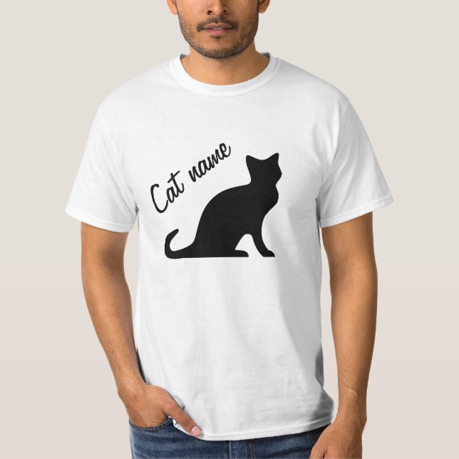 Black cat t shirts with custom pet name (Front)