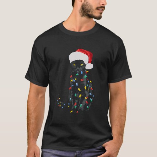 Black Cat Tangled Holiday Christmas Tree Lights Sa T_Shirt