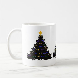 Black Cat Tangled Up In Christmas Tree Lights T-Sh Coffee Mug