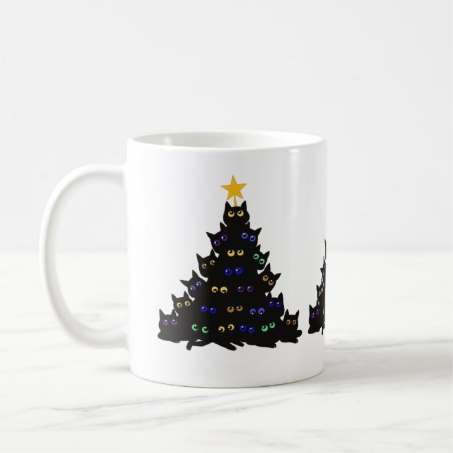 Black Cat Tangled Up In Christmas Tree Lights T-Sh Coffee Mug (Left)