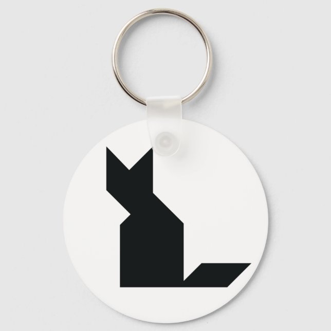Black cat Tangram Keychain (Front)