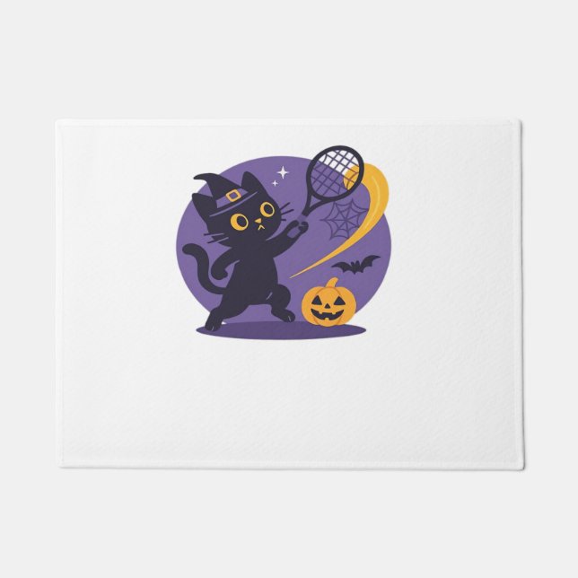 Black Cat Tennis Serve Essential T-Shirt Doormat (Front)
