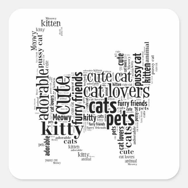 Black Cat text design Square Sticker (Front)