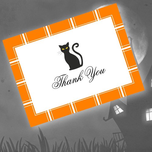 Black Cat Thank You Halloween Orange Postcard