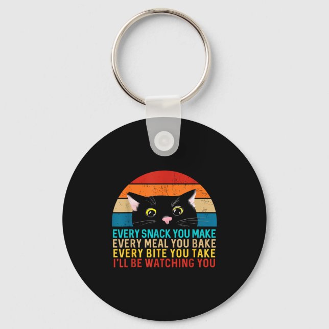 Black cat themed every snack make retro peeking ca keychain (Front)