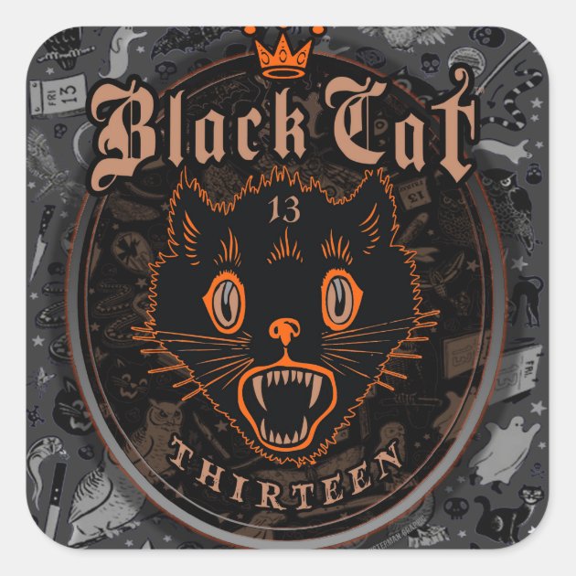 Black Cat Thirteen Halloween Square Sticker
