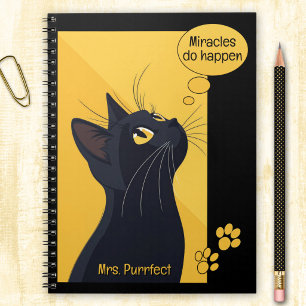 Black Cat Thought Bubble Custom Name Notebook
