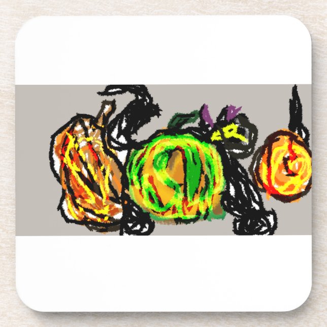 Black cat  three pumpkins beverage coaster (Front)