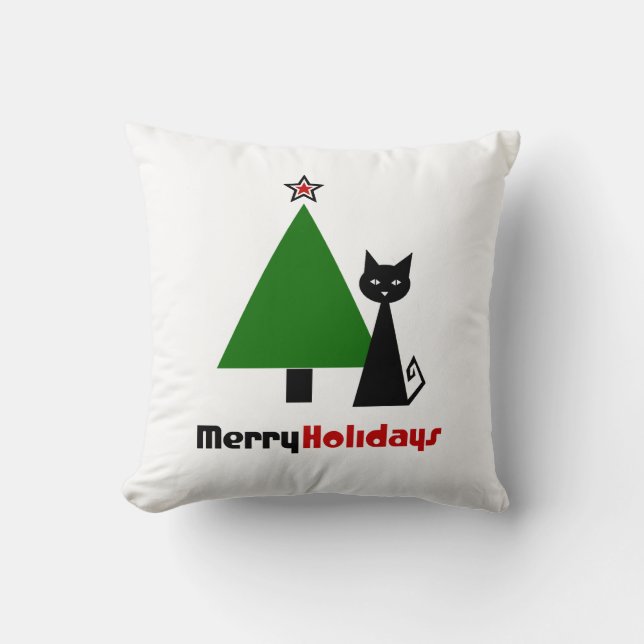 Black Cat Throw Pillow (Front)