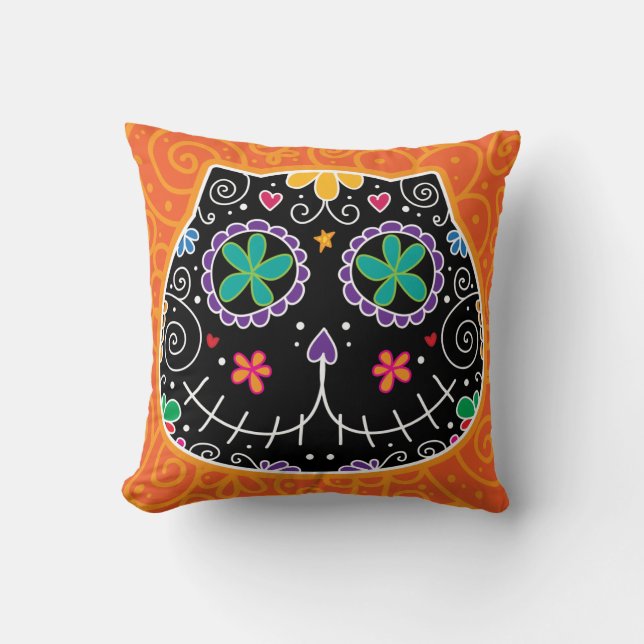 Black Cat Throw Pillow (Front)