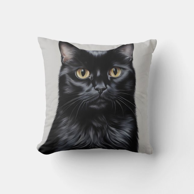 Black Cat Throw Pillow (Front)
