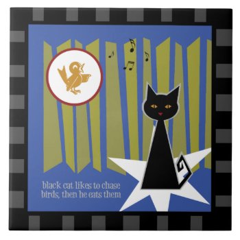 Black Cat Tile by WaywardMuse at Zazzle