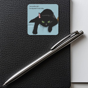 Black Cat Tired Blue Sarcastic Funny Square Sticker