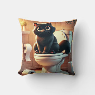 Black Cat Toilet – Funny Bathroom Art Throw Pillow