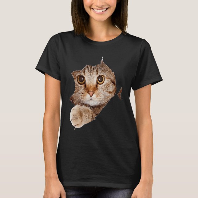 Black Cat Torn Cloth Cat  Cat Mom Kitten T-Shirt (Front)