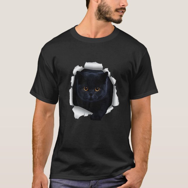Black Cat Torn Cloth T-Shirt (Front)