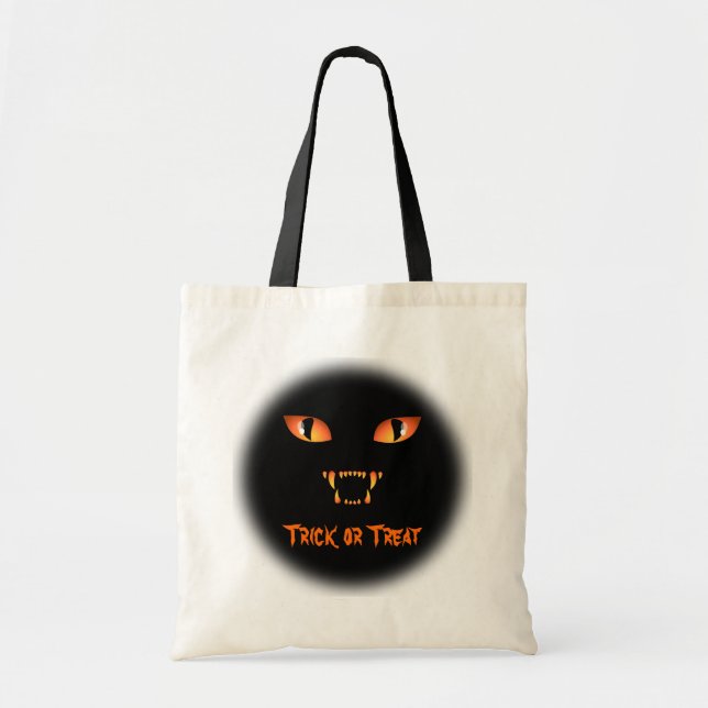 Black Cat Tote Bag Halloween Trick or Treat Bag (Front)