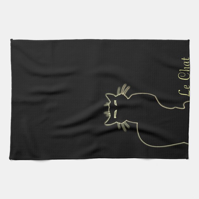 Black Cat Towel Personalized Tea Towels Cat Decor (Horizontal)
