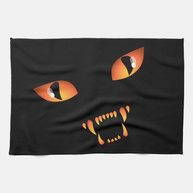 Black Cat Towel Spooky Halloween Cat Tea Towels (Horizontal)