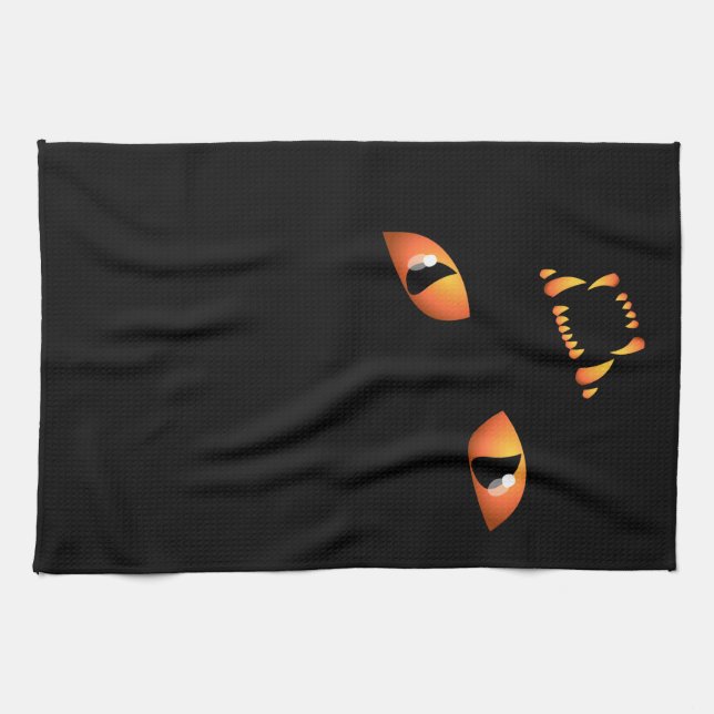 Black Cat Towel Spooky Halloween Cat Tea Towels (Horizontal)